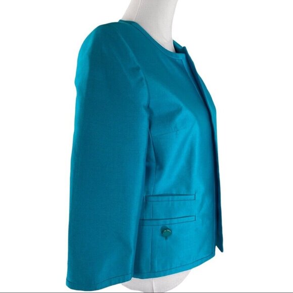 Talbots Women's NWT Blue Silk Open Front Quiet Luxury Collarless Blazer‎ 4/C40 - Picture 3 of 8